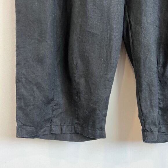 Vintage Women's Medium Black Pull on Linen Blend Cropped Pants Baggy Casual Beac - Picture 4 of 12
